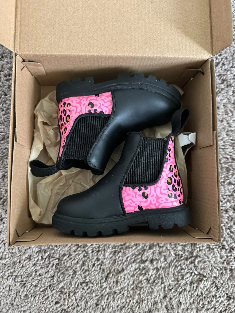 Native Chelsea Boots with Pink Leopard Heel Panel